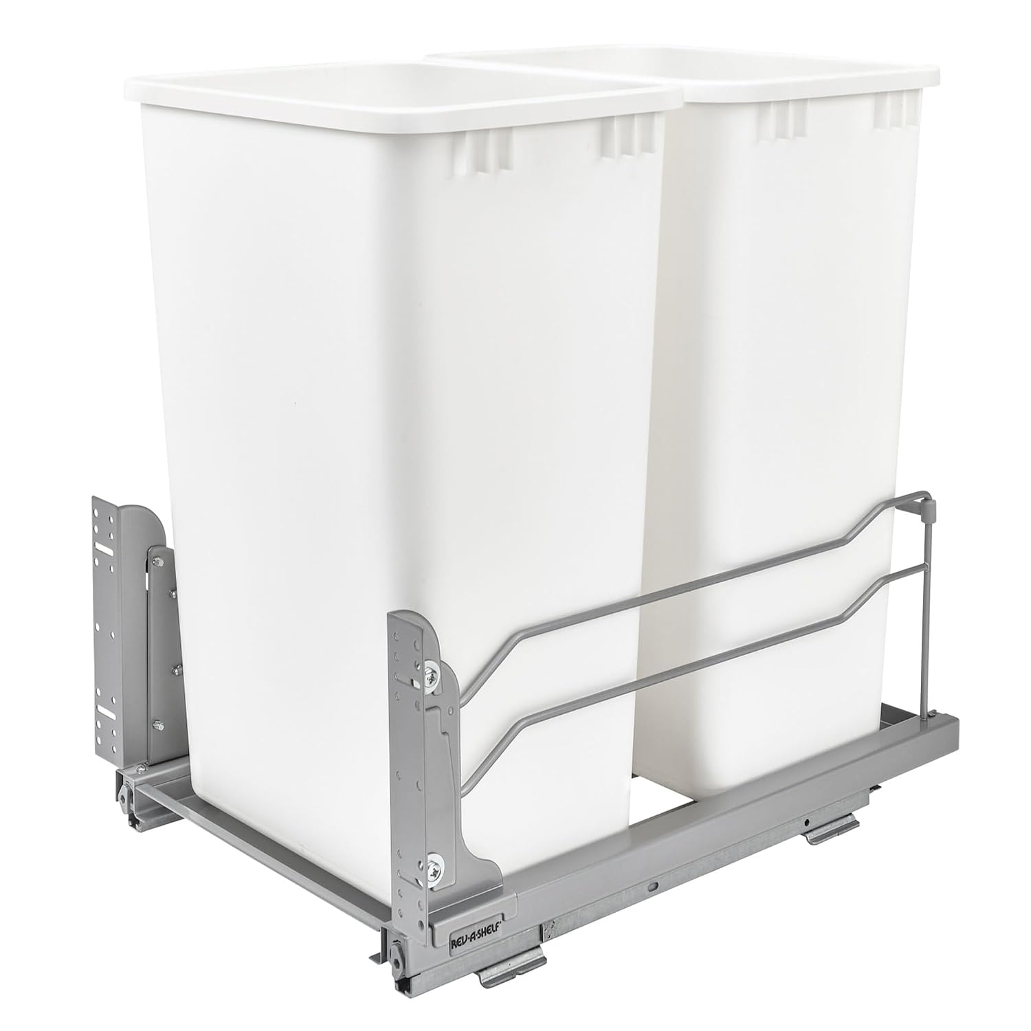 Rev-A-Shelf Double Pullout Trash Can w/Soft-Close Slides, 14.5" Min Opening | Large Capacity Garbage/ Recycling Bins for Full Height Kitchen Cabinets, Heavy Gauge Wire Construction, 53WC-2150SCDM-217