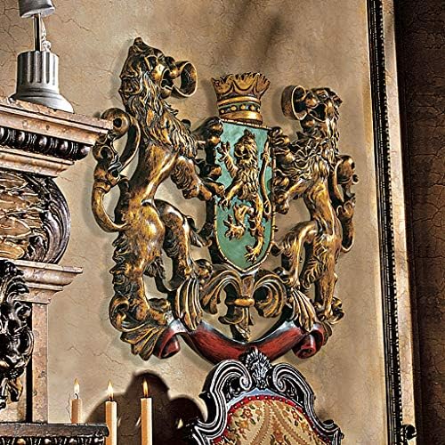 Design Toscano Heraldic Royal Lions Coat of Arms Wall Sculpture, 30 Inch, Full Color
