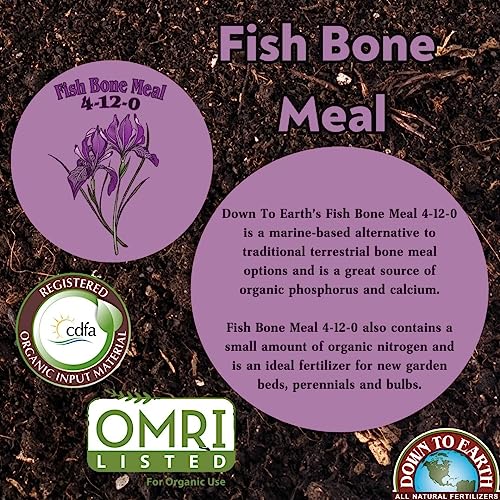 Down To Earth All Natural Fertilizers Organic Fish Bone Meal - 4-12-0, 1 lb | High Phosphorus Plant Food for Buds, Bulbs, Blooms, Flower Beds