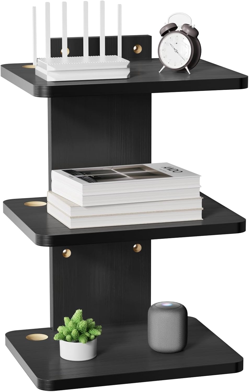 WALI Floating TV Shelf, 2 Tier Glass Projector Shelf for DVD Players, Routers, Game Consoles, Cable Boxes, Living Room Decor, Wall Mount Shelves Hold Up to 17.6lbs (CS202B), 2-Shelf, Black