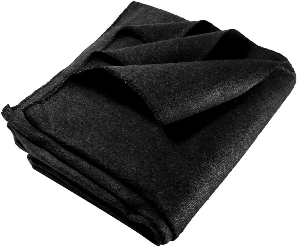 SE 51"x 80" Multipurpose Gray Wool Blanket - 50% Wool, Lightweight 2 lb, Zippered Bag Included - Ideal for Camping, Hiking, Emergency Survival
