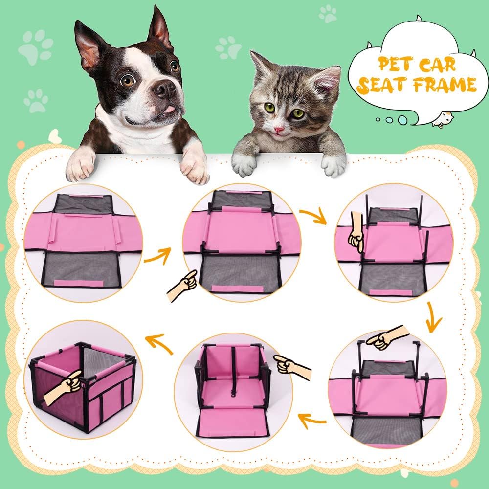 Dog Car Seat Puppy Portable Pet Booster Car Seat with Clip-On Safety Leash and PVC Support Pipe, Anti-Collapse,Perfect for Small Pets