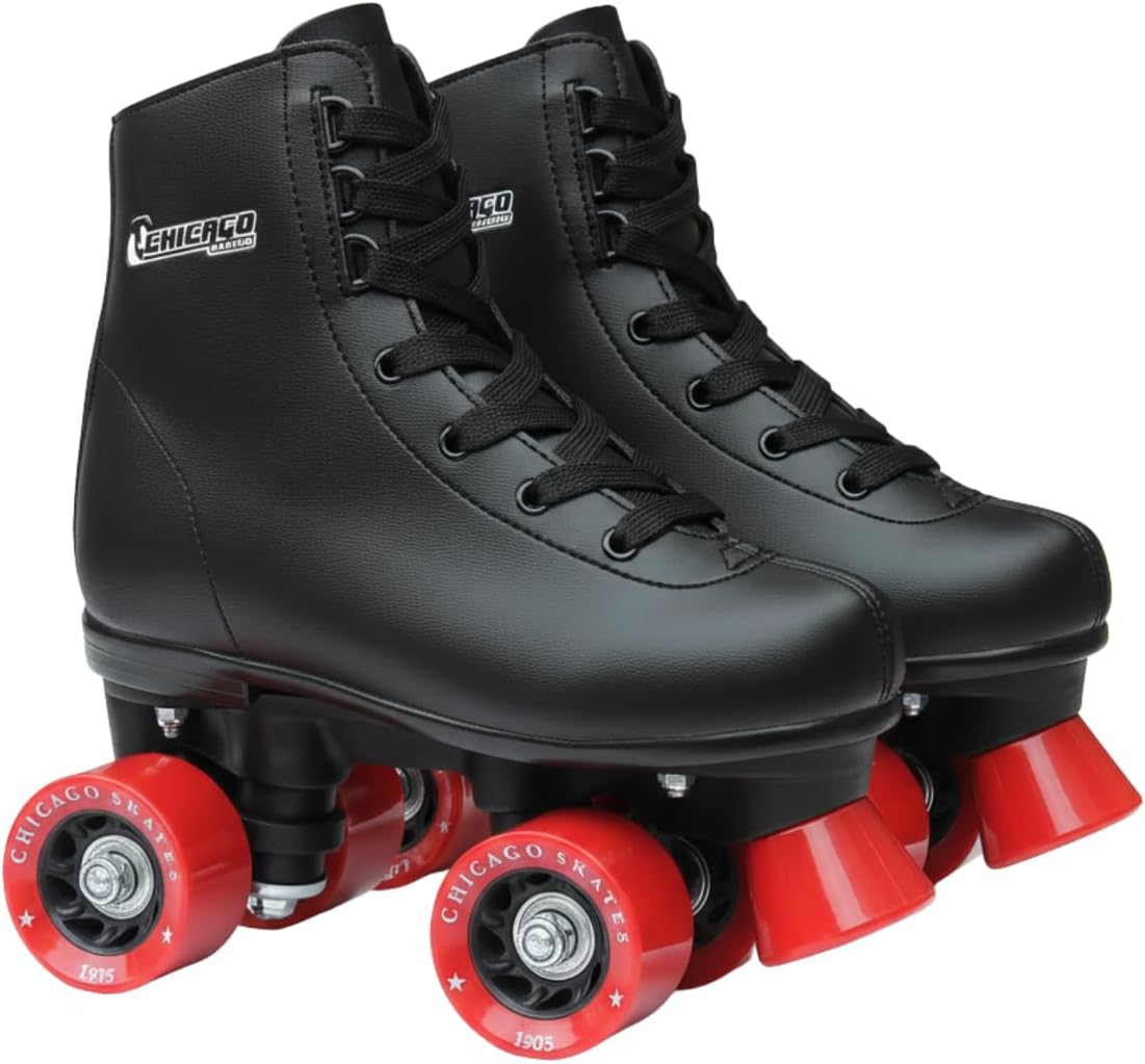 Chicago Rink Roller Skates for Girls & Boys – Durable Top Performance Indoor/Outdoor Use Skate Shoes with Padded Ankle Collar, Lace-Up & Velcro Strap – 54mm Urethane Wheels, Semi-Precision Bearings