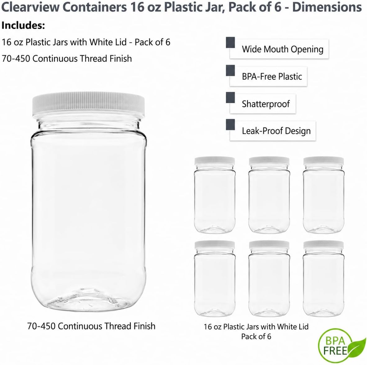 1 Pack - 128 oz (1 Gallon) Plastic Storage Jars with 110-400 Leak Proof Black Lids, Food Grade, BPA Free, Hand Wash Only (128oz, BLK, 1PK)