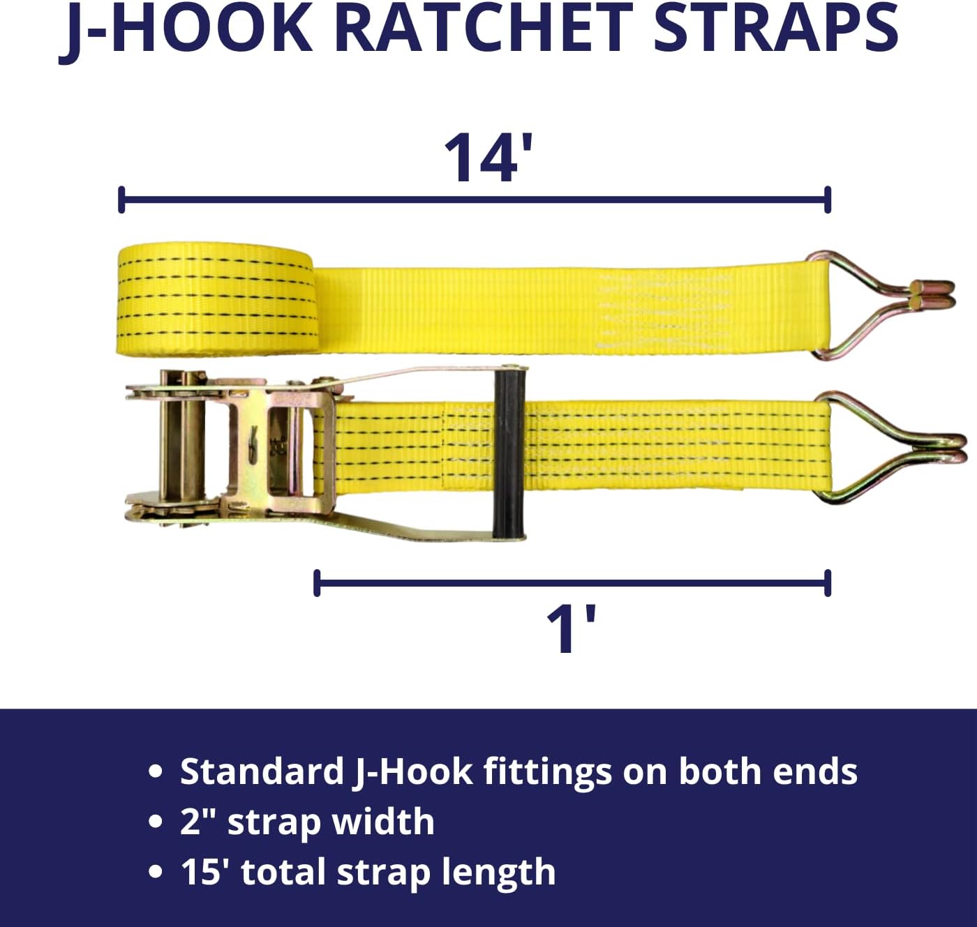 Ratchet Tie Down Straps, 2 in x 15 ft, 5,000 lb Breaking Strength, J-Hook, 6-Pack