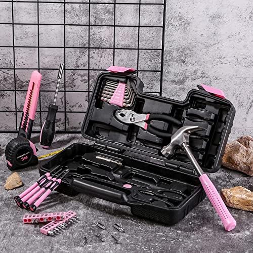 39-Piece Household Tools Kit - Small Basic Home Tool Set with Plastic Toolbox - Great for College Students, Household Use & More