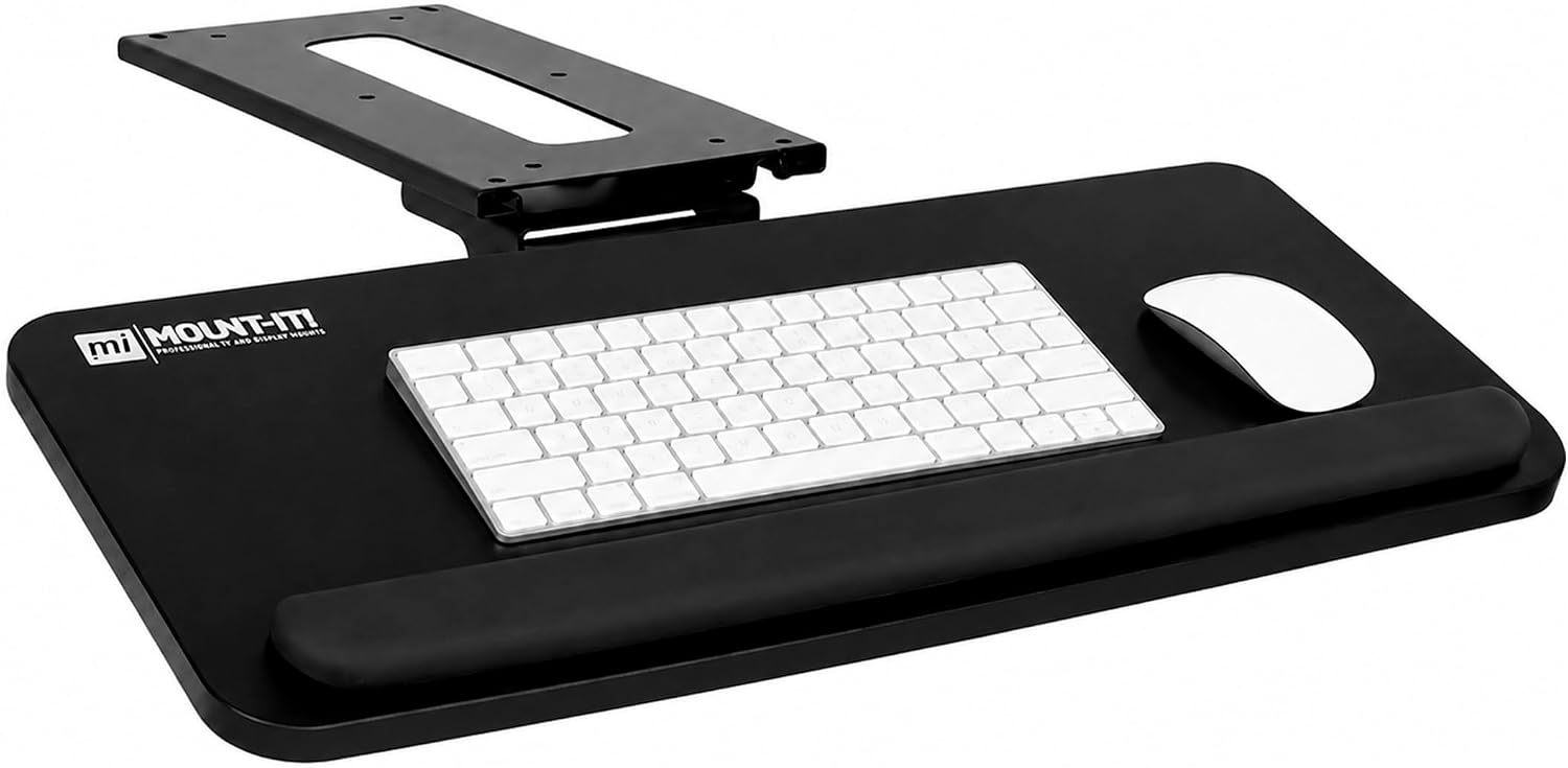 Mount-It! Under Desk Keyboard Tray, Slide-Out Keyboard Drawer with Height, Tilt and Swivel Adjustment