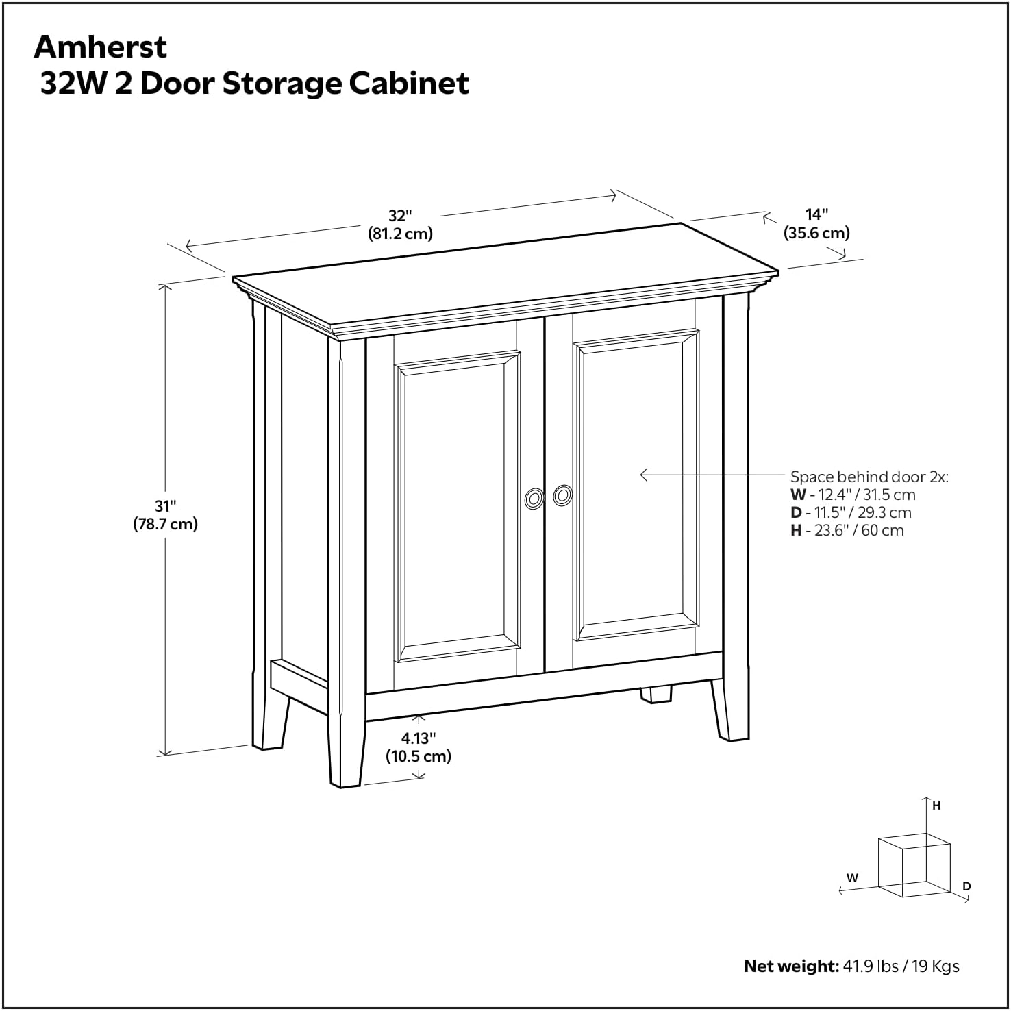 SIMPLIHOME Amherst 32" Wide Solid Wood Cabinet in Hickory Brown