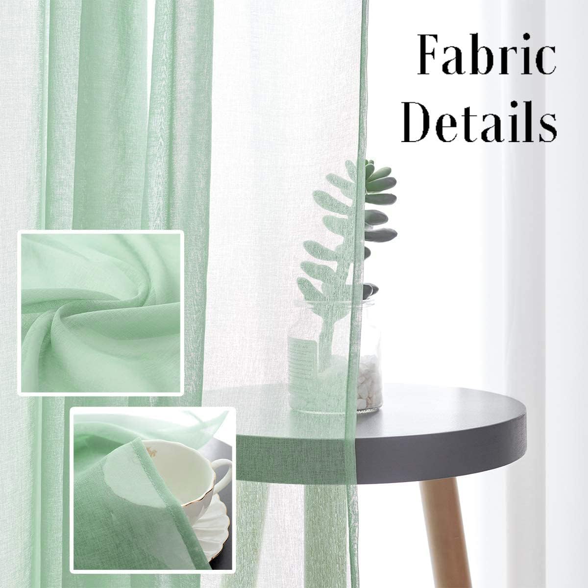 Off White Semi Sheer Curtains 72 Inches Long Faux Linen Off White Sheers Curtain for Bedroom Living Room Girls Kids Room 2 Panels 52x72 Inch Length