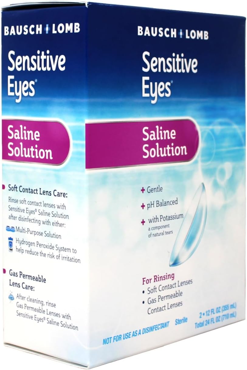 Contact Lens Solution by Bausch & Lomb, Saline Solution for Sensitive Eyes, for Soft Contact & Gas Permeable Lenses, 12 Fl Oz (Pack of 2)