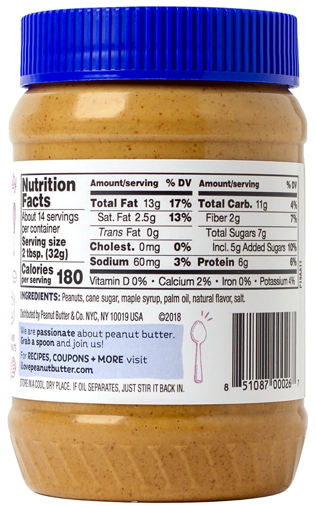 Peanut Butter & Co. Mighty Maple Peanut Butter, 16 oz (2 Pack) | Non-GMO Project Verified, Gluten Free, Kosher, 6g Protein, Maple Peanut Butter, USA-Grown Peanuts, No HFCS, Breakfast Spread