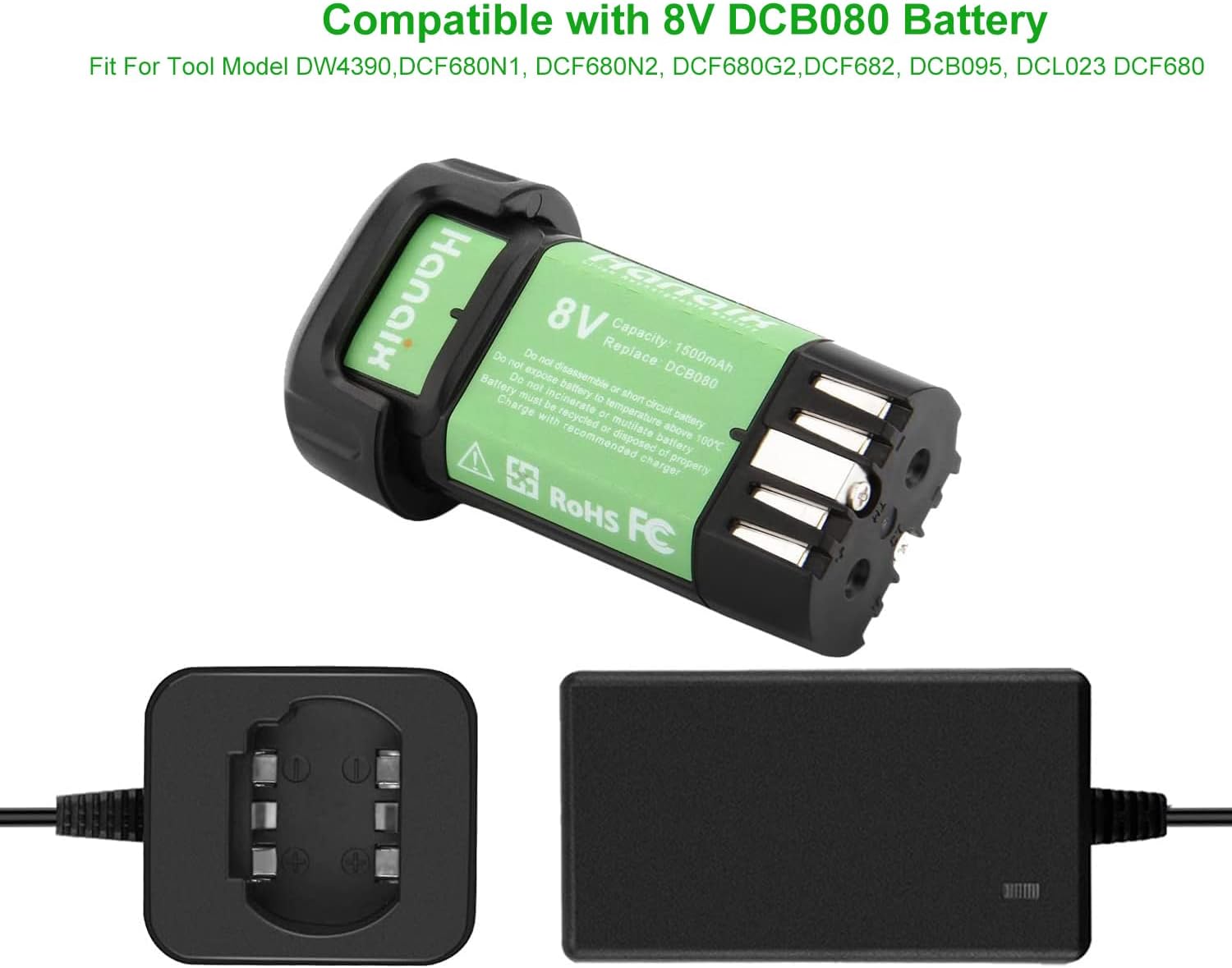 2000mAh 8V Battery and Charger for Dewalt Compatible with Dewalt 8V DCB080 DCF680N1 DW4390 DCF680N2 DCF680G2(Battery and Charger Included)