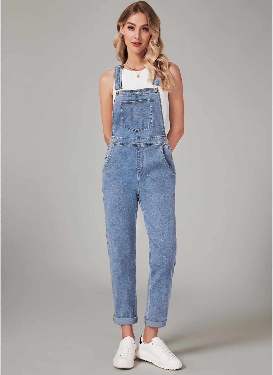 Vetinee Womens Classic Adjustable Straps Pockets Denim Bib Overalls Jeans Pants