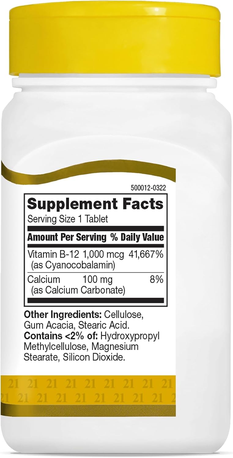 21st Century B-12 2500mcg Sublingual Tablets, High Potency, 110 Count | High-Potency Vitamin B12 2500 mcg, Natural Energy & Healthy Red Blood Cell Support, Vegan, Vegetarian, Third-Party Tested