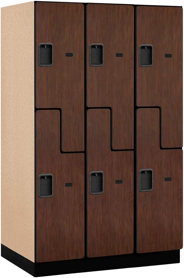 Salsbury Industries 2-Tier S-Style Extra Wide Designer Wood Locker with Three Wide Storage Units, 6-Feet High by 24-Inch Deep, Mahogany