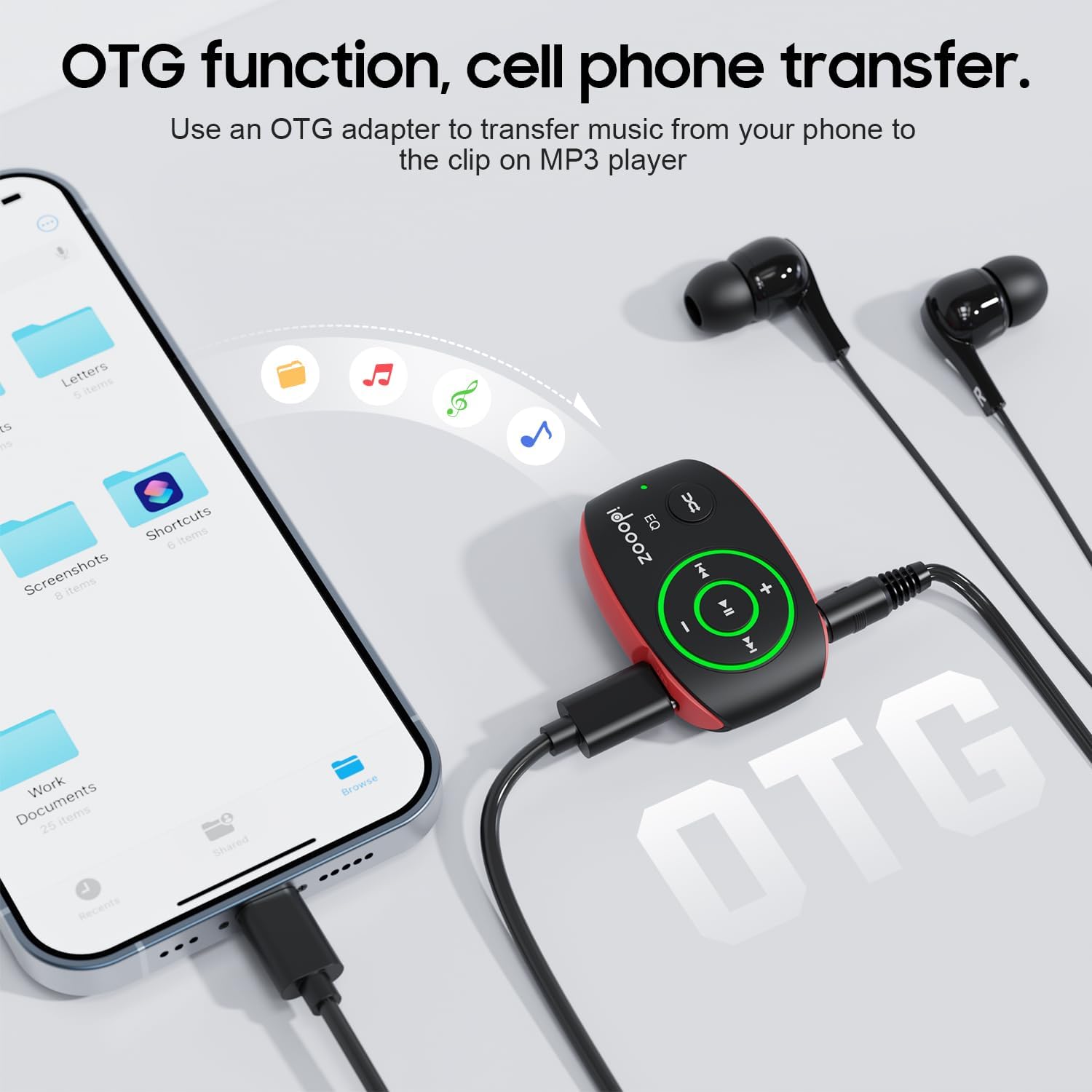 Clip MP3 Player with LED Light, idoooz 8GB X2 Mini MP3 Music Player | Clip-On MP3 Player With Shuffle and Loop Playback for Sports, Gym, Jogging