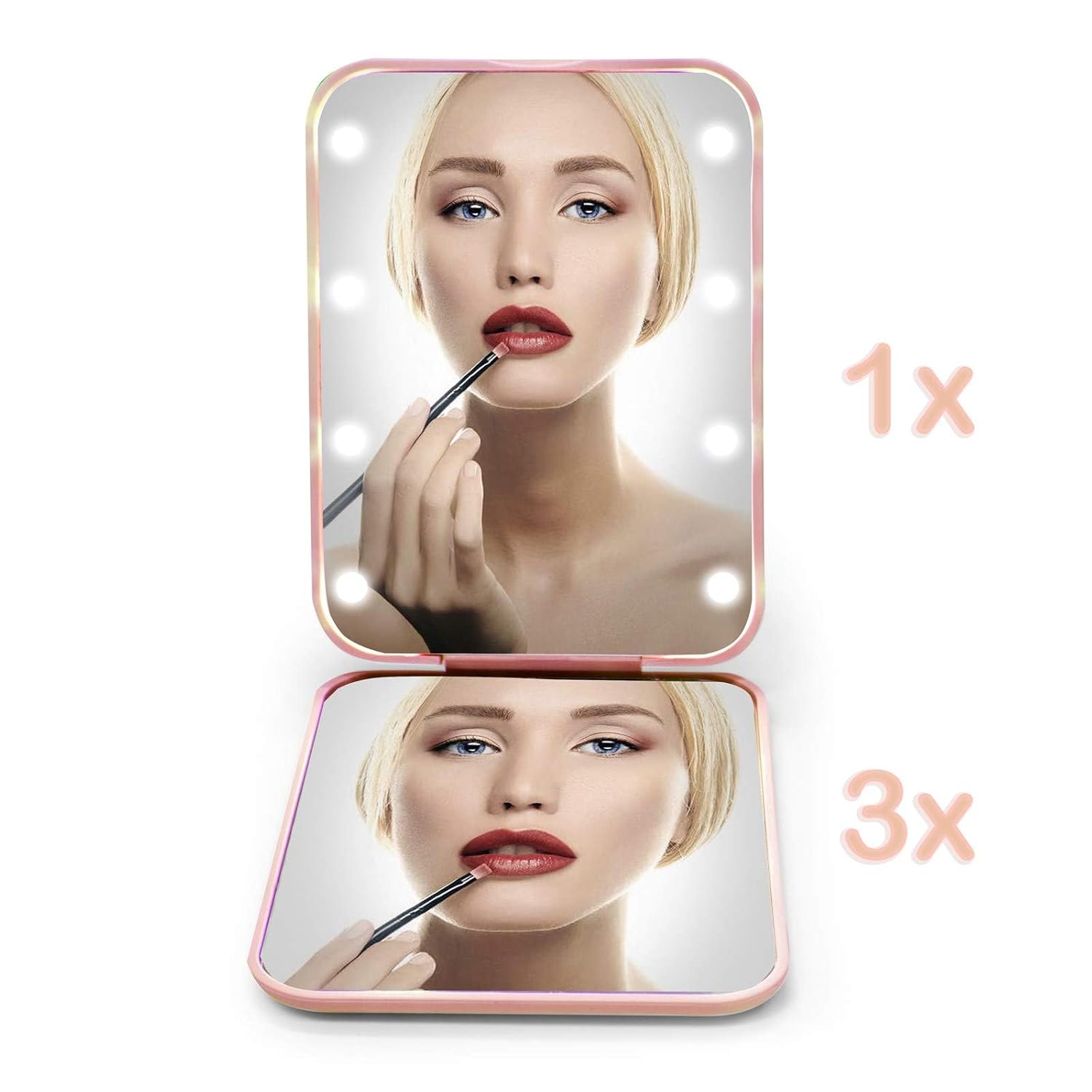 Kintion Pocket Mirror, 1X/3X Magnification LED Compact Travel Makeup Mirror with Light for Purse, 2-Sided, Portable, Folding, Handheld