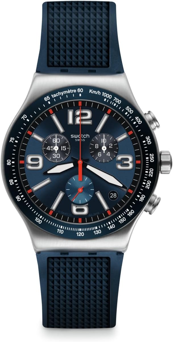 Swatch I New Chrono Unisex Watch Dress Stainless Steel Blue Quartz Waterproof Blue Grid
