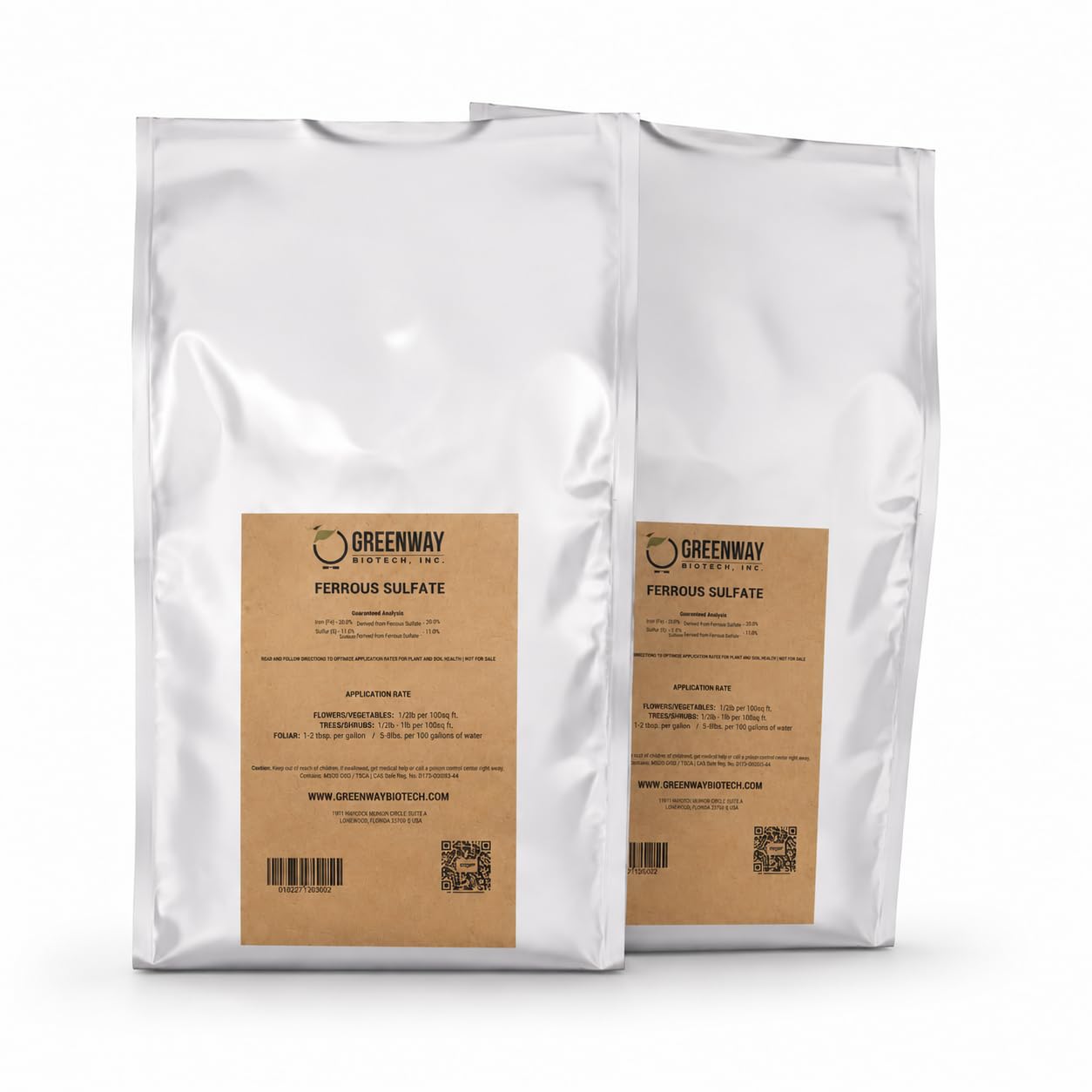 Greenway Biotech Ferrous Sulfate 20% Iron Fe Fertilizer, Water Soluble Plant Food with Sulfur for Lawns Trees Shrubs Vegetables and Acid-Loving Plants, Powder Soil Amendment 1 LB