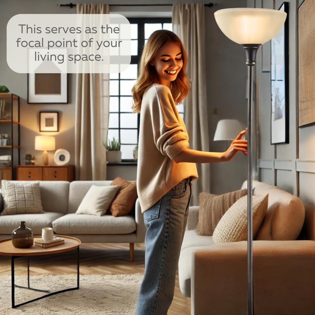 LIGHTACCENTS Bronze Floor Lamp, 72'' Torchiere with Glass Shade, Modern Floor Lamp for Living Room, Bedrooms, Office