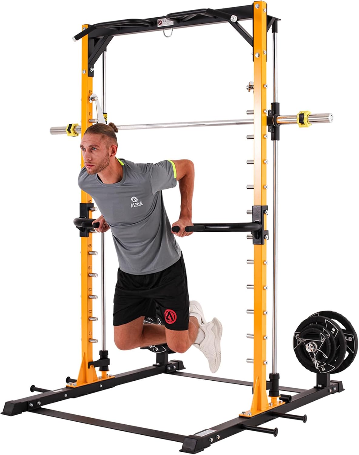 Altas Strength 3035 Half Smith Machine Power Cage with 1000 lb Capacity | Guided lifting station with landmine, pull-up bar, safety catches