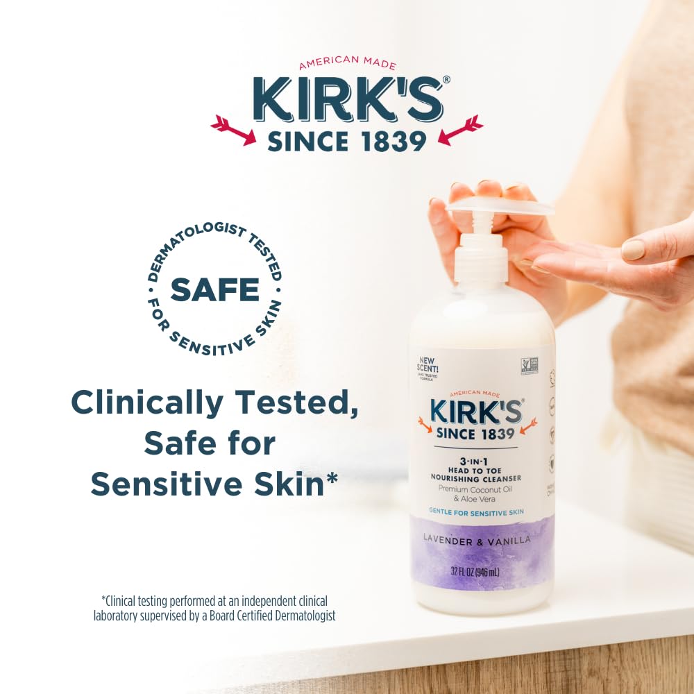 Kirk's Juniper & Lime​ 3-in-1 Nourishing Cleanser, Shampoo Body Wash Bubble Bath, Coconut Oil and Aloe Vera, Vegan Non-GMO, 32 Fl Oz