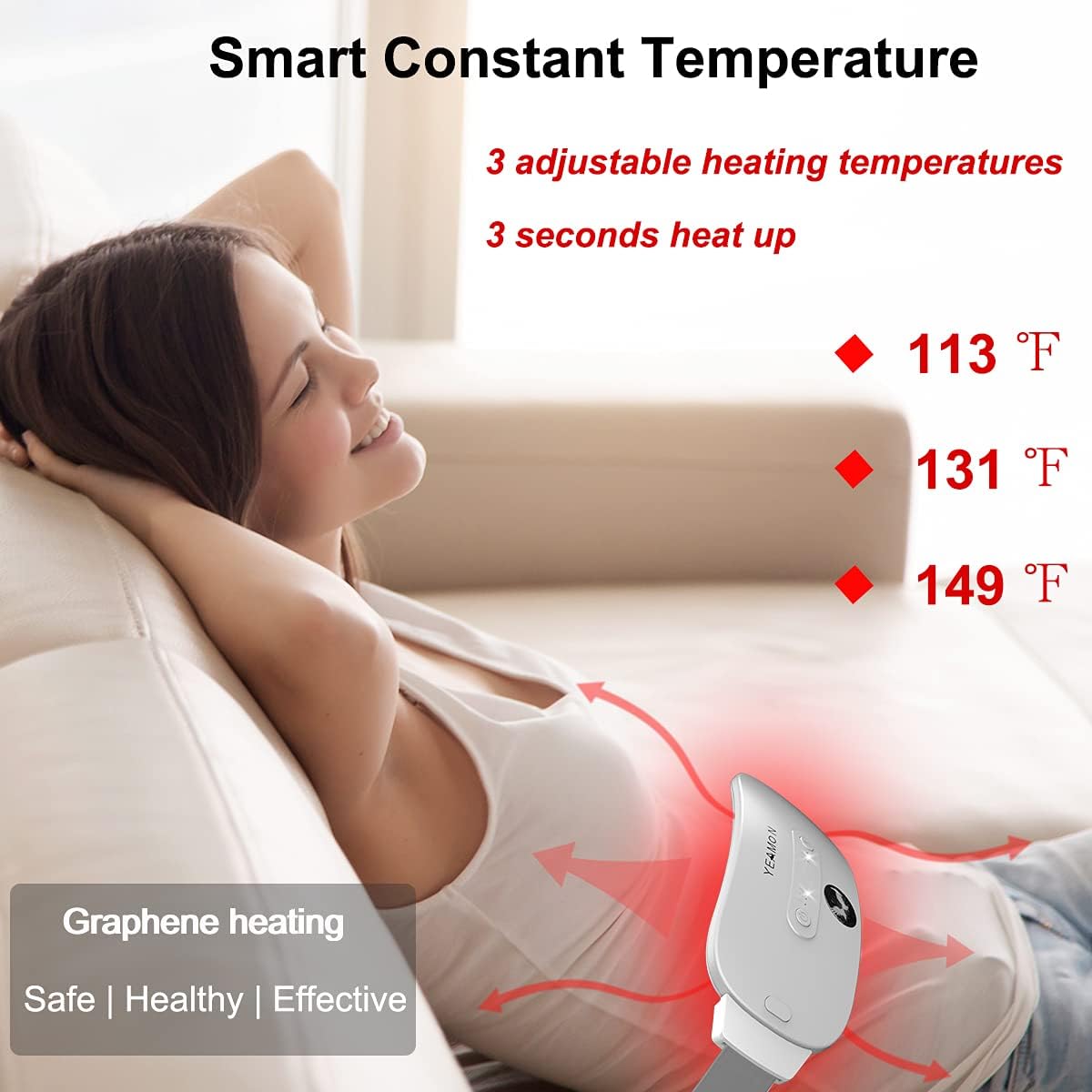 Portable Cordless Heating Pad, Electric Waist Belt Device, Fast Heating Pad with 3 Heat Levels and 3 Massage Modes, Back or Belly Heating Pad
