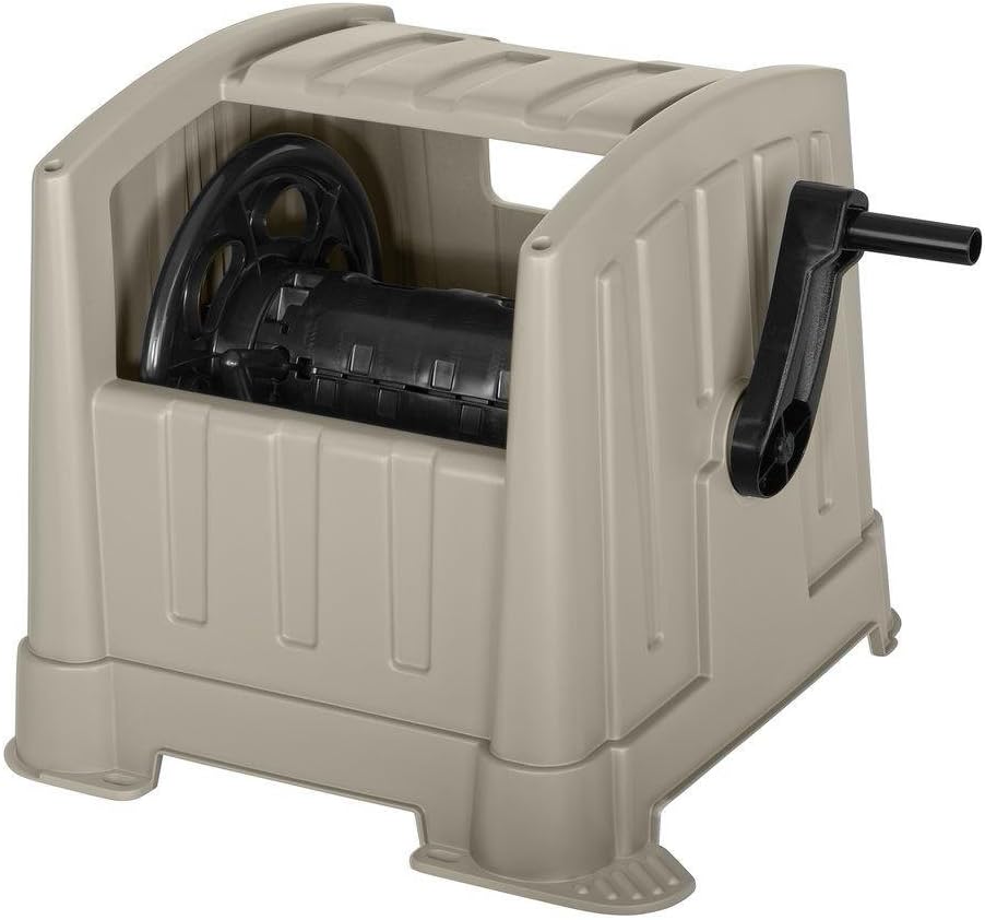 Garden Hose Reel Cart Suncast CPLPPJ100DT Hideaway with 100-Foot Hose Capacity, Heavy Duty Resin Portable. Perfect for Patio & Poolside Cleaning