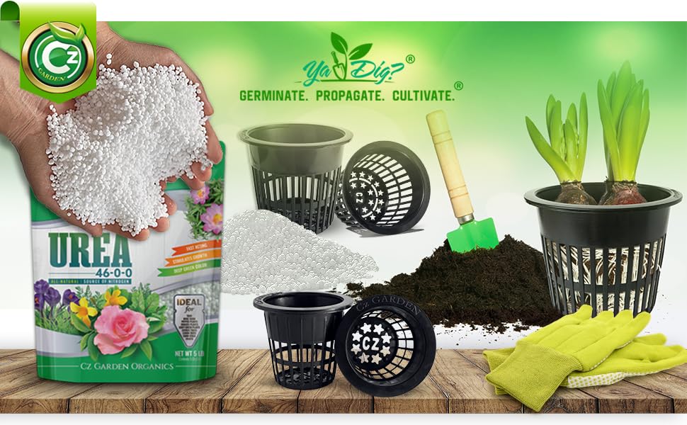 Urea Fertilizer 46-0-0 Made in USA - 5LB Plant Food for Indoor/Outdoor Flowers & Gardens - Promotes Lush Growth - Lettuce, Green Lawns, Fruit, Vegetables, Citrus Trees, Tie Dye Granules Prills