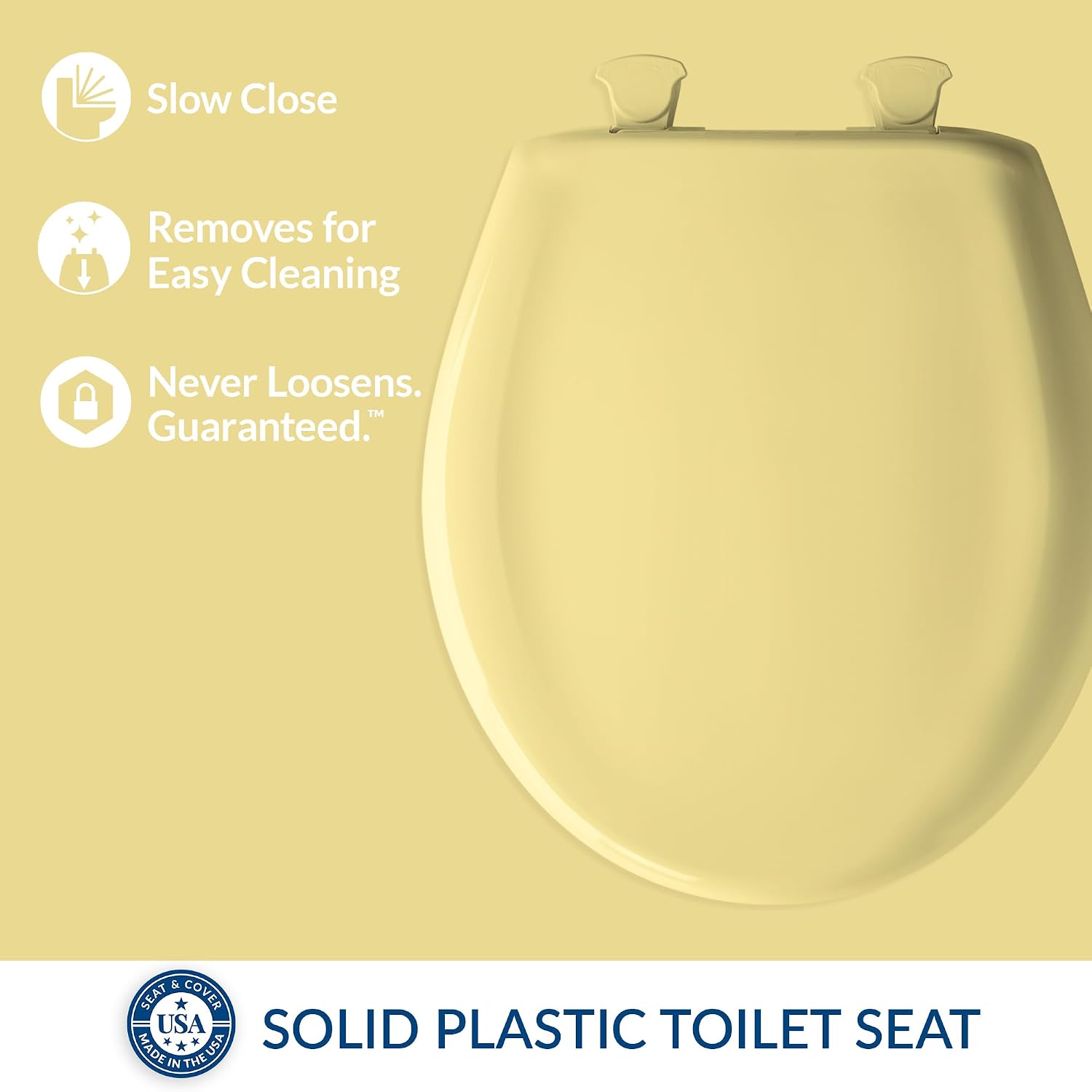 Bemis Classic Colors Slow Close Toilet Seat, Easy Clean Hinges and Durable Plastic Seat, Made in USA, Elongated, Black