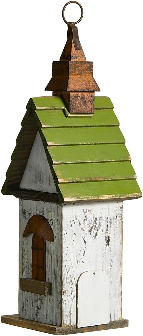 Glitzhome Bird Houses for Outside,10" H Rustic Wooden Bird House Garden Distressed Decorative Birdhouse for Outdoors, Hanging Birdhouse for Bluebird Hummingbird Wren Finch Cardinals Cedar