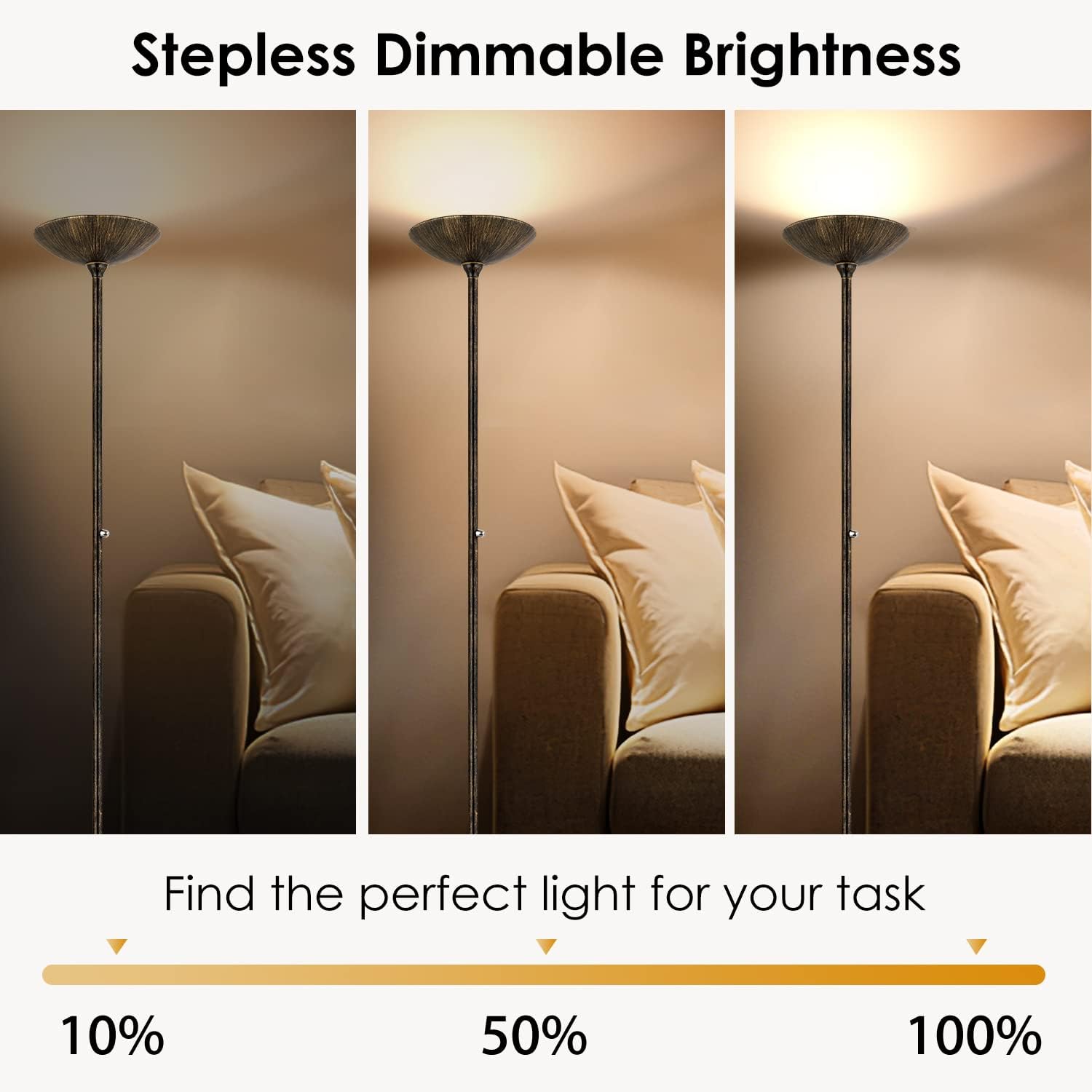 BoostArea Torchiere Floor Lamp, 30W Super Bright LED Standing Lamp, Stepless Dimmable Pole Lamp with 3000K Lighting, Rotary Switch
