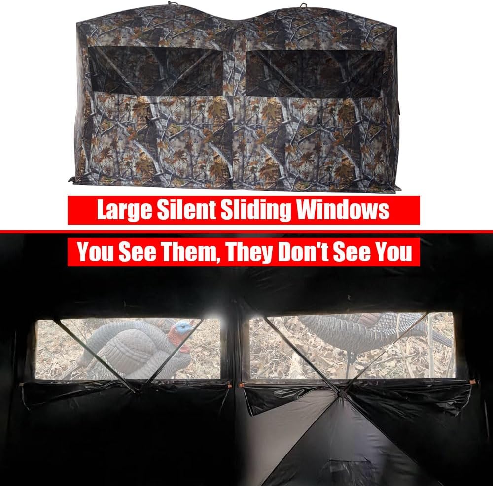 THUNDERBAY Bunkhouse Pop Up Portable 6 Person Side-by-Side Hunting Blind, Footprint: 140"x70" with 80" Height