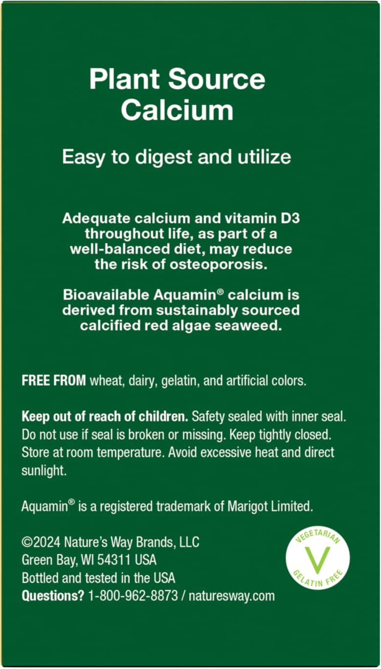 Nature’s Way Alive! Calcium Bone Support Tablets*, 1,200 mg Calcium, 120 ct | Max Absorption Calcium Supplement with Vitamins D3, K2, & Magnesium, Promotes Bone Health and Bone Density*, Gluten Free