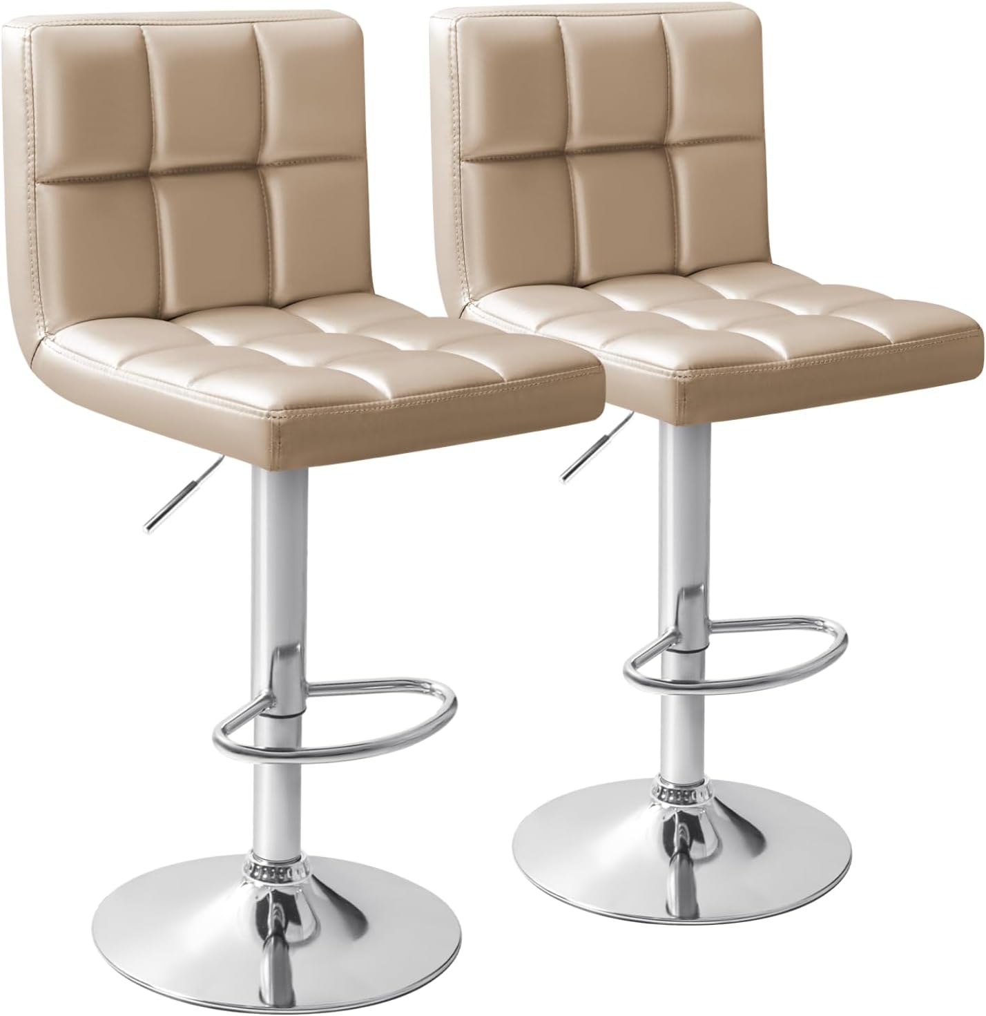 Homall Bar Stools Modern PU Leather Adjustable Swivel Barstools, Armless Hydraulic Kitchen Counter Bar Stool Extra Height Square Island Barstool with Back Set of 2 (Leather, White)