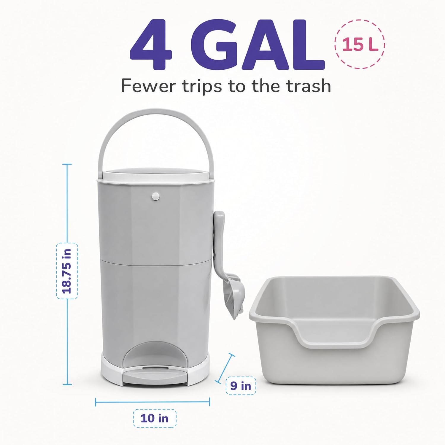 Litter Champ Cat Litter Disposal System, Hands-Free Pedal Trash Can | 4 Gallon Capacity, Triple-Seal Odor Lock, ABS Resin