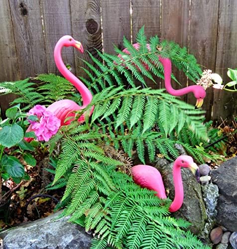 GiftExpress Pink Flamingos Yard Decorations - 2 Pack Small 14" Tall Plastic Flamingo Statue w/Metal Stakes - Lawn Ornaments & Garden Decor for
