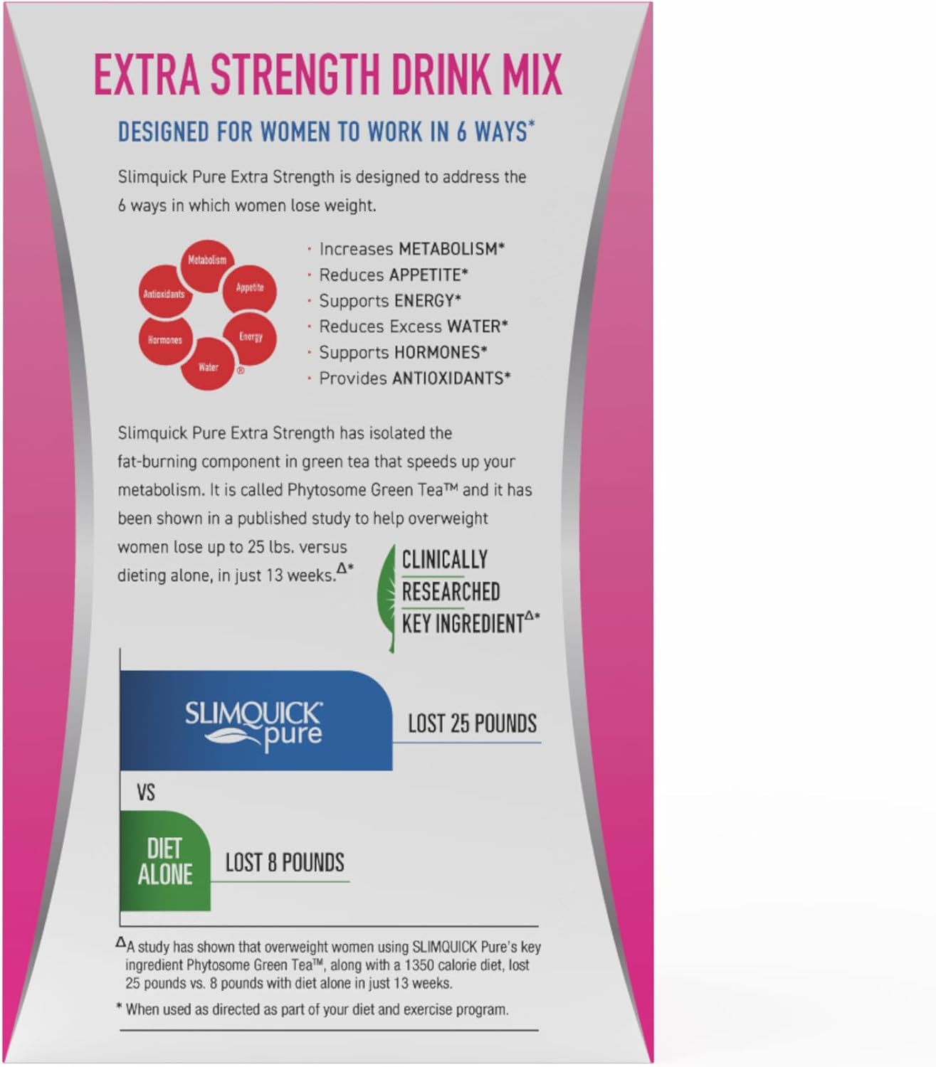 Slimquick Pure 3x Extra Strength Mixed Berry Drink Mix for Women to Help Achieve Weight Goals, Helps Metabolism, Keeps Full for Longer with Green Tea, Caffeine, Chaste Tree, Rhodiola Extract, 26 Count