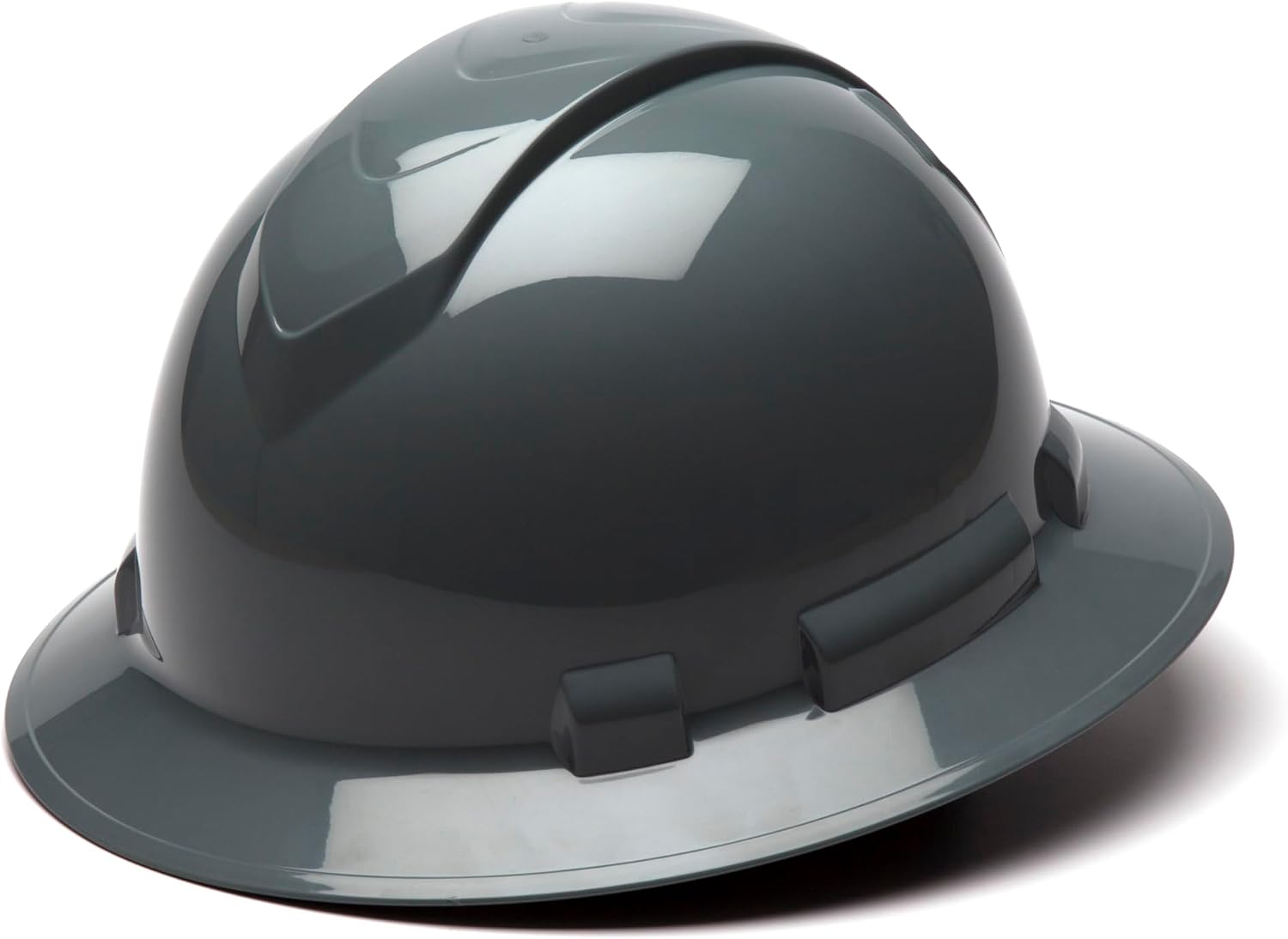 Pyramex Ridgeline Full Brim Hard Hat 4 Point Ratchet White | Full-brim sun & rain protection, HDPE shell, Ratchet suspension, Construction & utility, ANSI Z89.1 Type I Class C/G/E