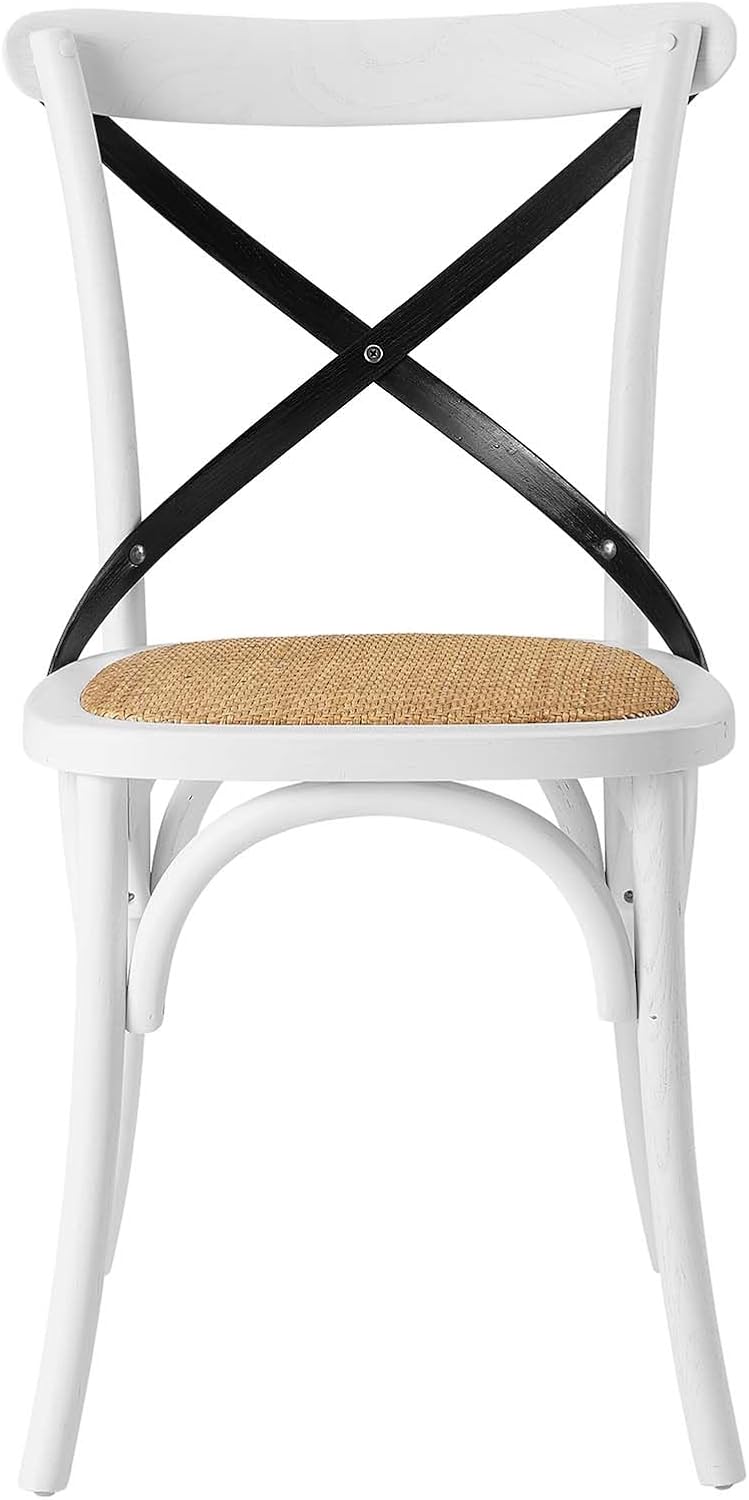 Modway Gear Rustic Modern Farmhouse Elm Wood Rattan Dining Chair in Gray