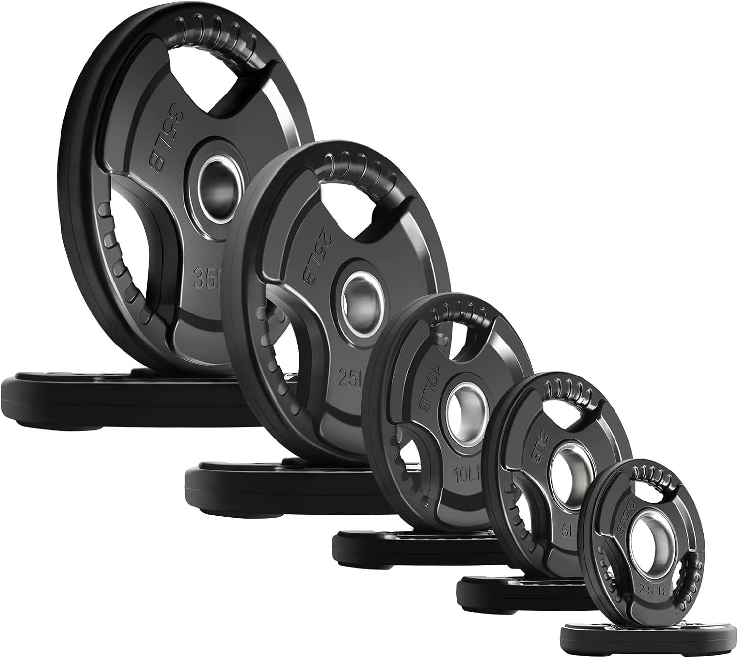 RitFit Olympic Rubber Grip Weight Plates, 2-Inch Barbell Set