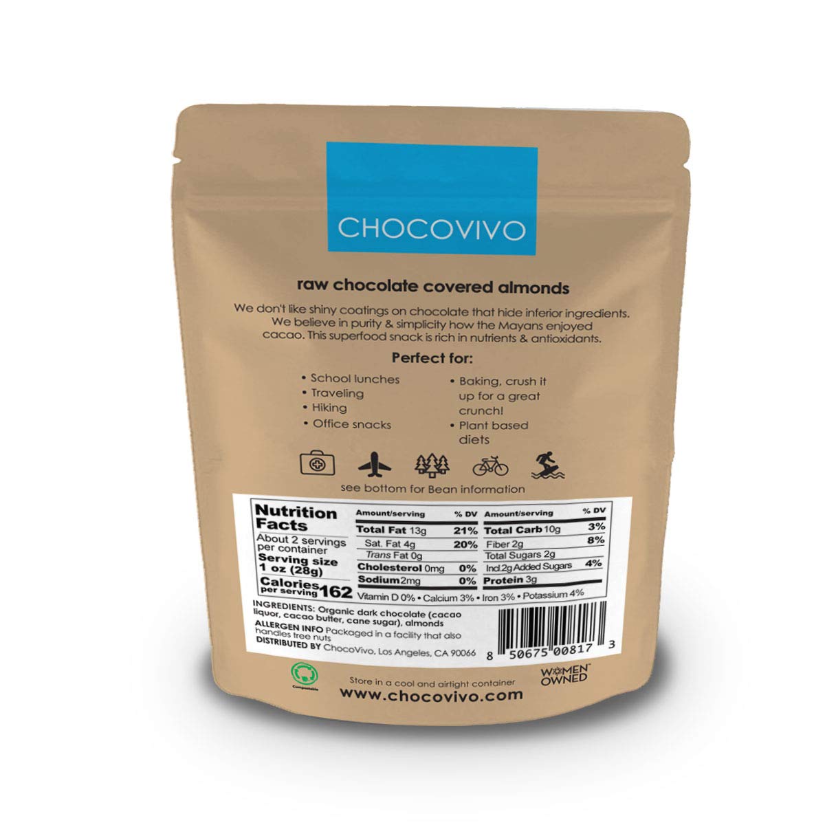 ChocoVivo Dark Chocolate Covered Raisins 70% Cacao, Superfood Snack - Paleo + Keto Friendly, 2.5 Ounces - 3pack