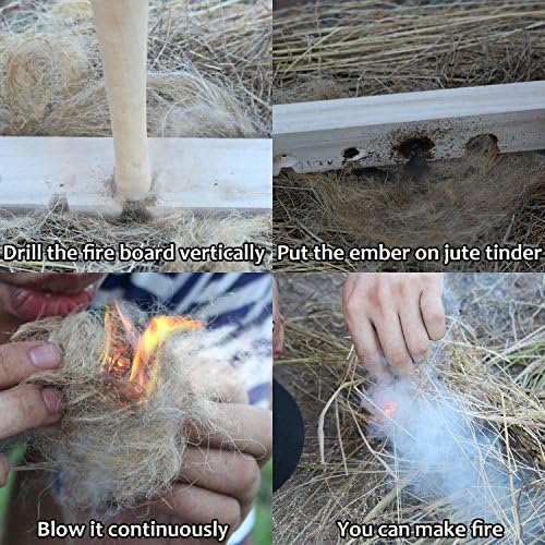 Bow Drill Kit Fire Starter, Primitive Wood, Survival Practice Friction Fire Tool for Scout Outdoor Activity Teaching, Outward Bound Training, Wildness Survival Beginner