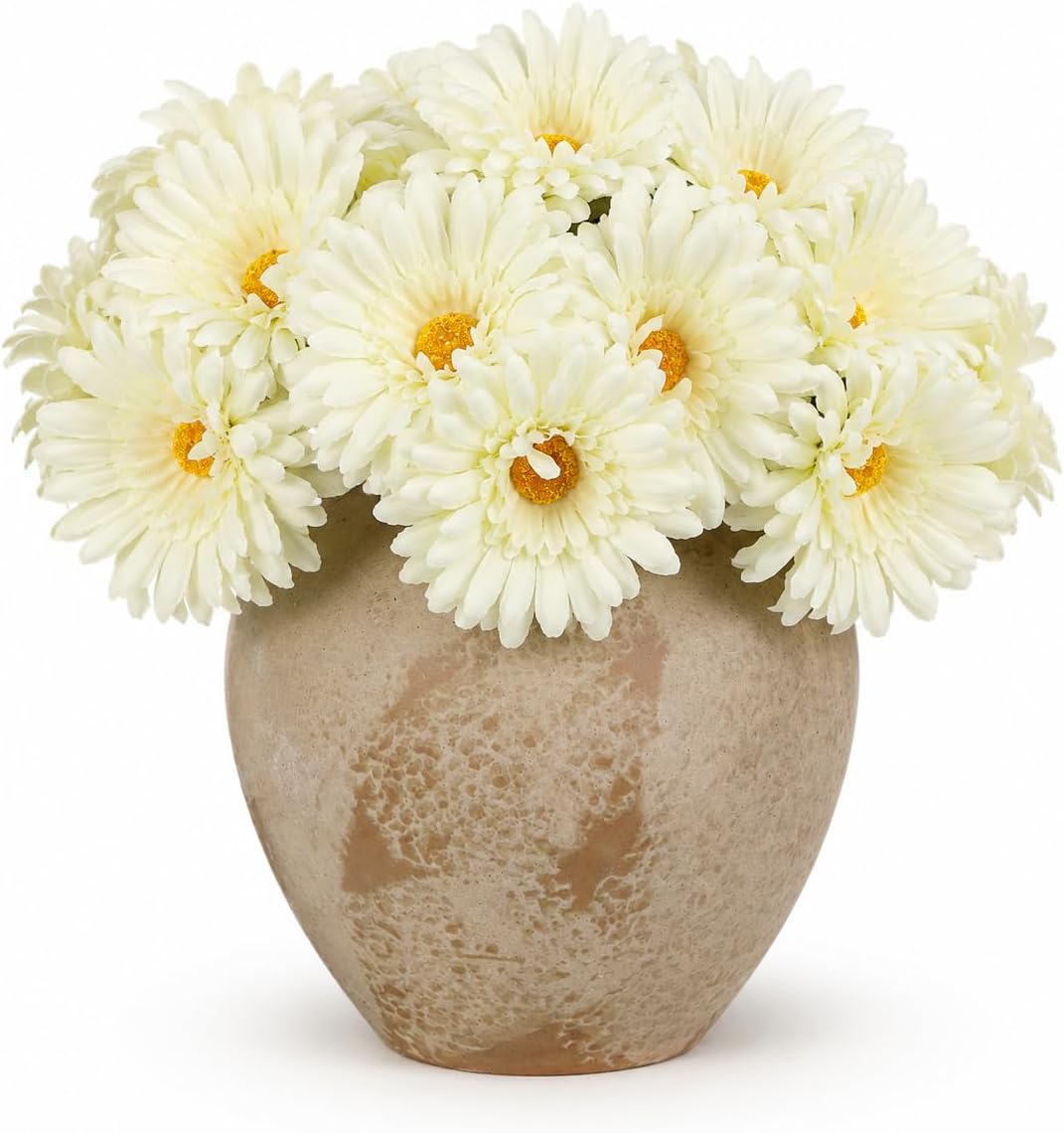 TOPIA Artificial African Daisies Flowers African Daisy Silk Flowers Artificial Gerbera Daisies Pack of 10 (Yellow)