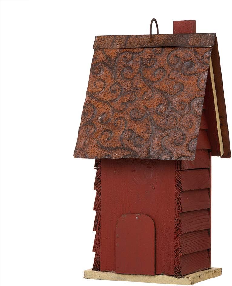 Glitzhome 12" H Green Hanging Distressed Solid Wood Garden Bird House Decorative Birdhouse