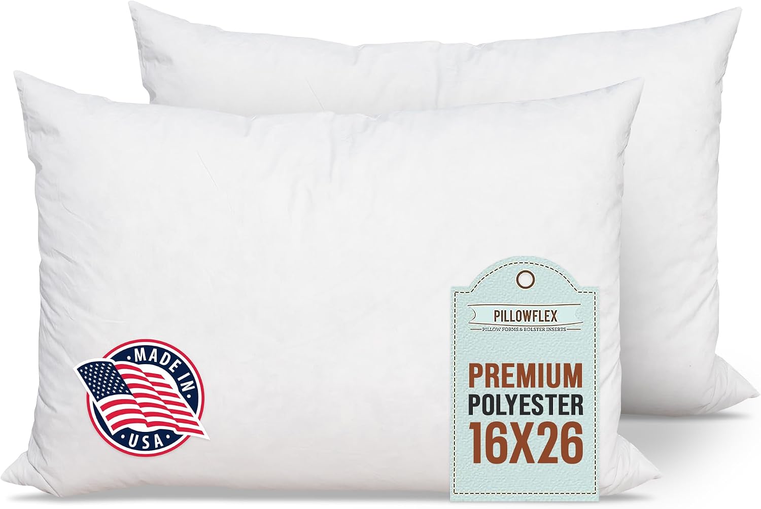 Pillowflex Premium Polyester Pillow Insert - 16x26 Soft Decorative Pillow | 2 Pack - Rectangle Throw Form, Full Loft, Supportive Fill