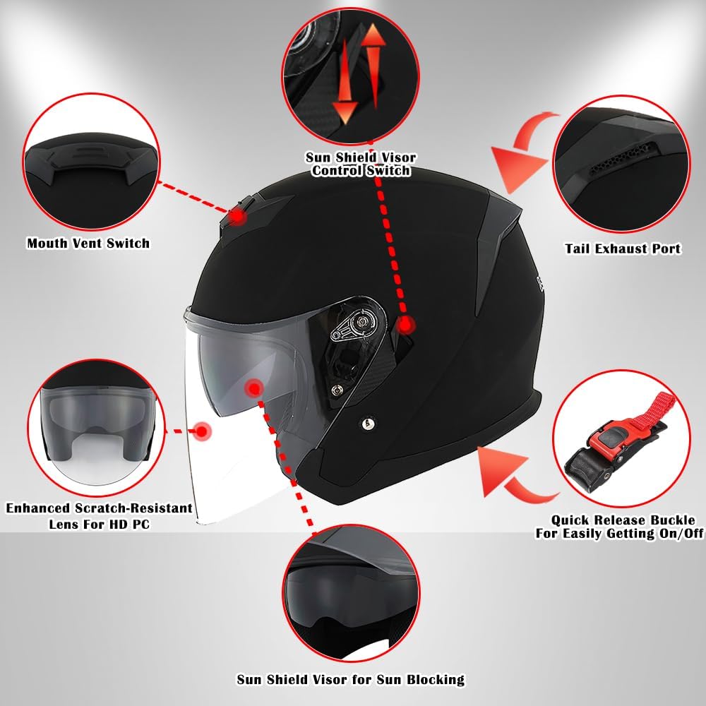1Storm Motorcycle Open Face Helmet Scooter Classical Knight Bike Dual Lens/Sun Visor: HJK526