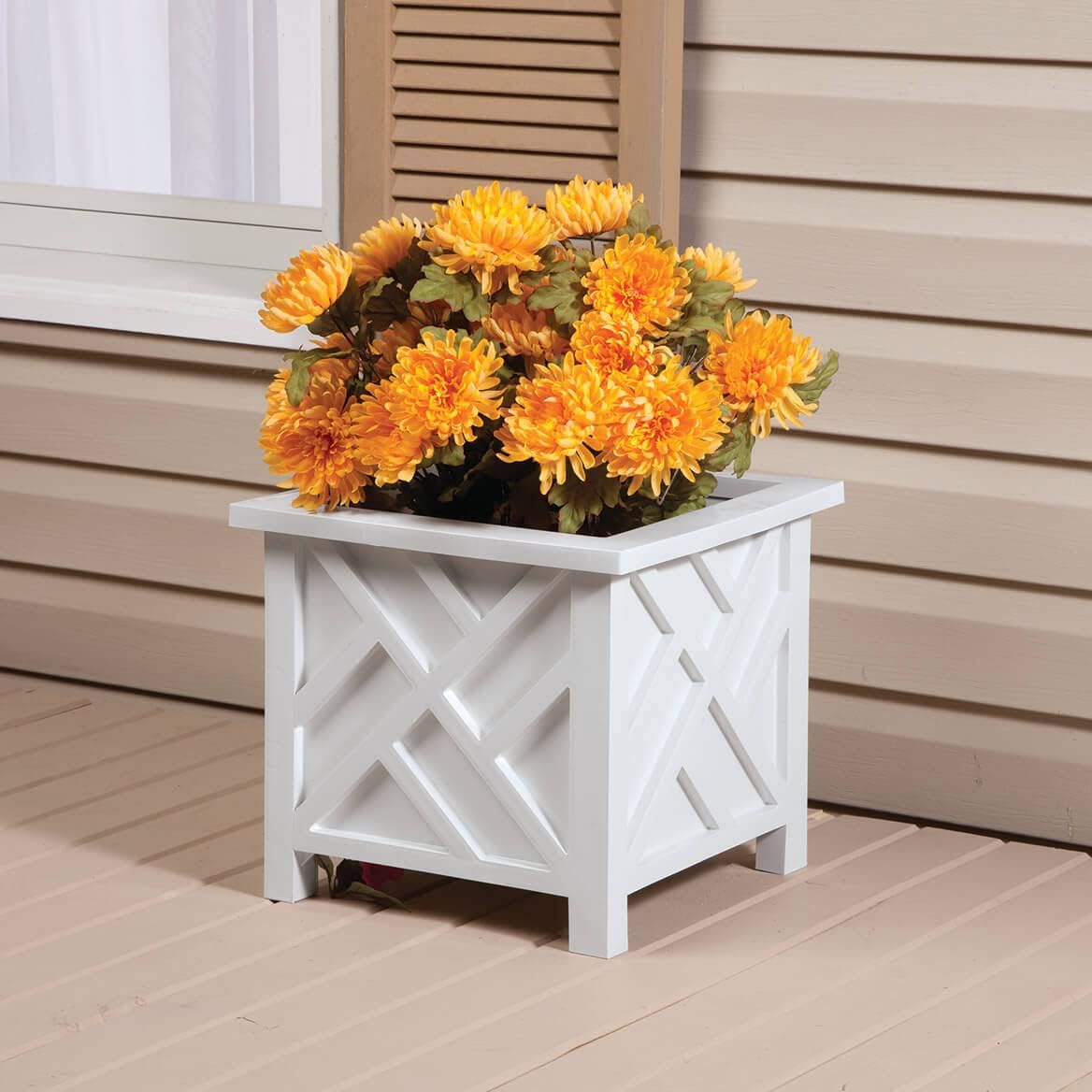 Miles Kimball Chippendale Planter Box, White - Plant Holder for Garden, | Patio and Lawn - 14 - -sq. x 13 - H Overall