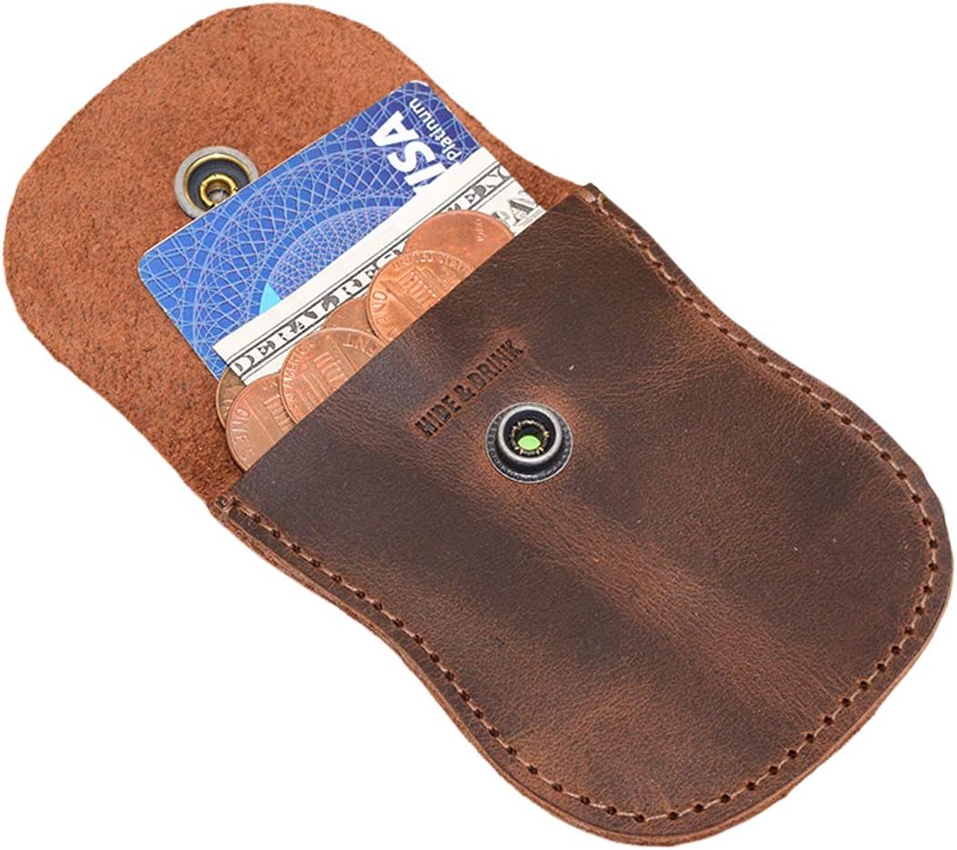 Hide & Drink, Curvy Coin Pouch, Pocket Case for Pennies, Rustic Bag, Travel Accessory, Full Grain Leather, Handmade, Bourbon Brown