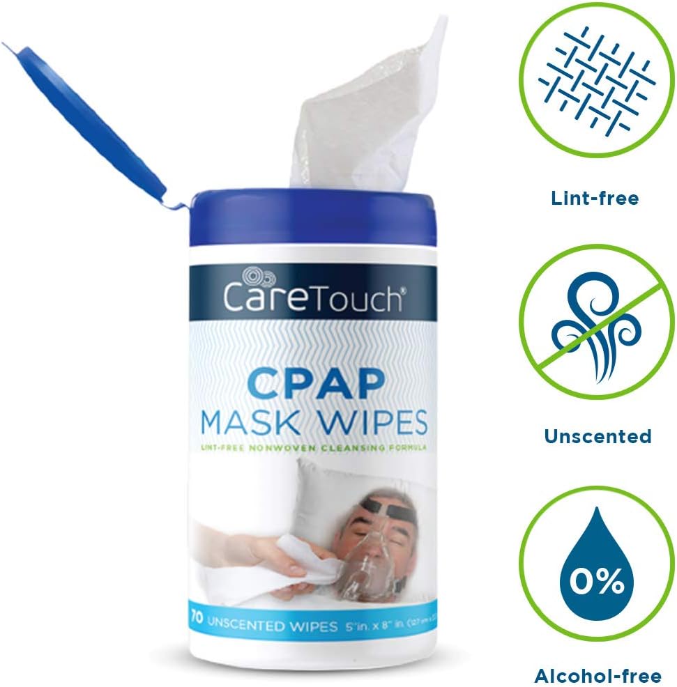 Care Touch CPAP Wipes - Unscented | CPAP Cleaner | 3 Packs of 70 Unscented Mask Cleaning Wipes - 210 Total